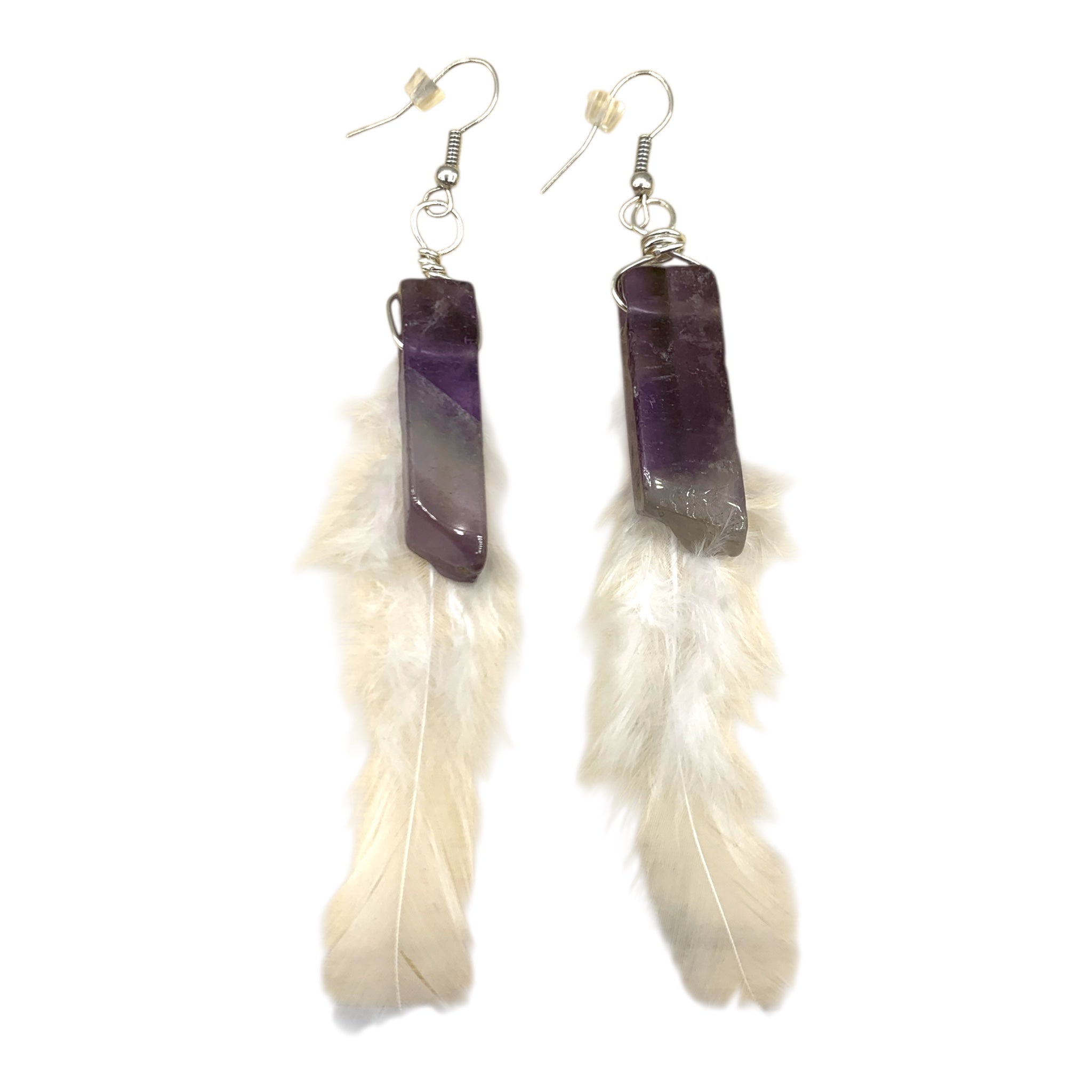 Earrings - Amethyst with Feathers